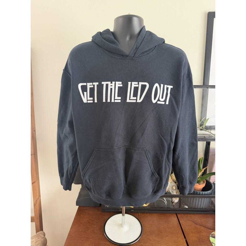 Vintage 90s Get The Led Out Led Zeppelin Hoodie Gildan Heavy Blend Black Large